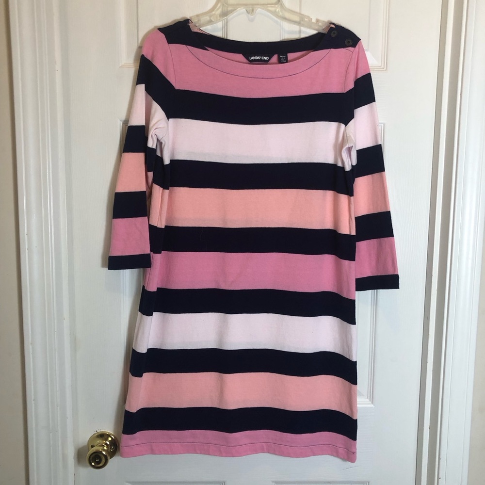 Lands End Striped Rugby Boatneck Dress. Size M/P 10-12
